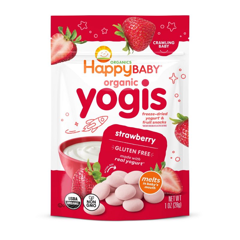 Happy Baby Organic Yogis Freeze-Dried Yogurt & Fruit Baby Snacks - Strawberry - 1oz