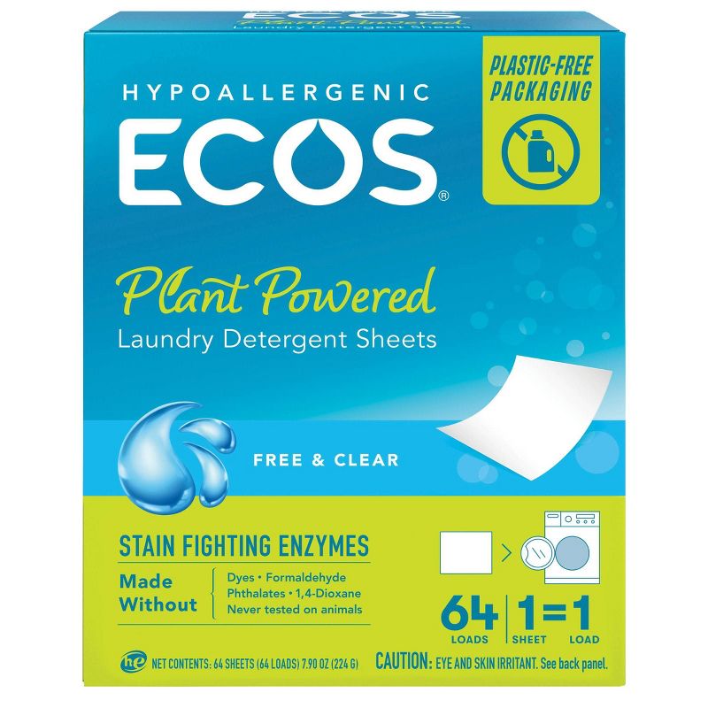 ECOS Laundry Detergent Sheets - Free & Clear - 7.9oz/64 loads