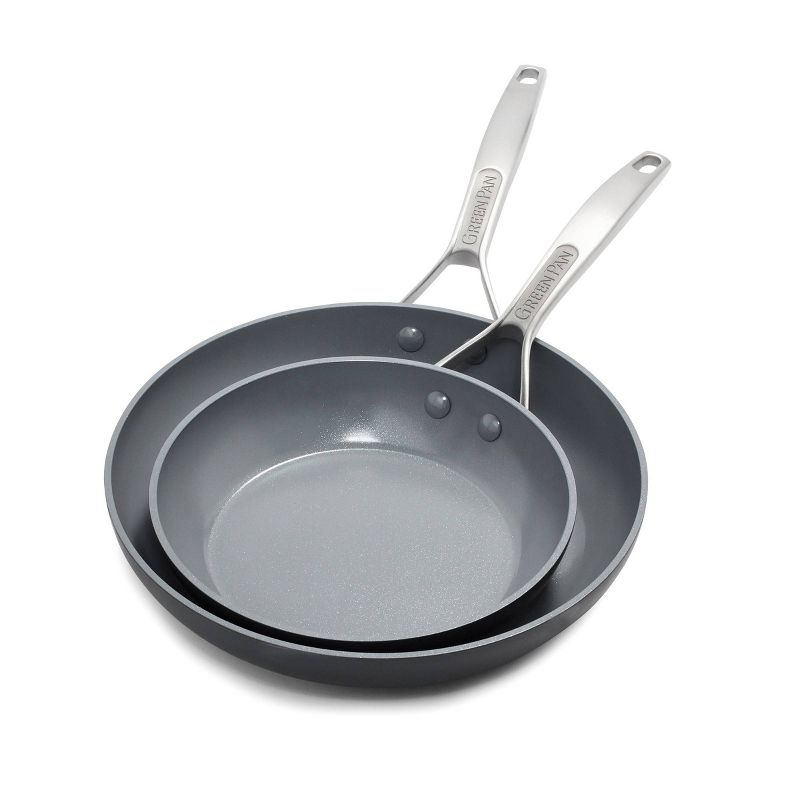 GreenPan Paris Pro Hard Anodized Healthy Ceramic Nonstick 8" and 10" Open Frying Pan Set - Gray