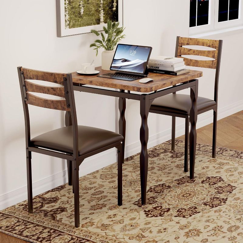 3-Piece Dining Set for Small Spaces, Table & 2 Chairs with Spiral Legs, Compact Kitchen Table Set for Apartments