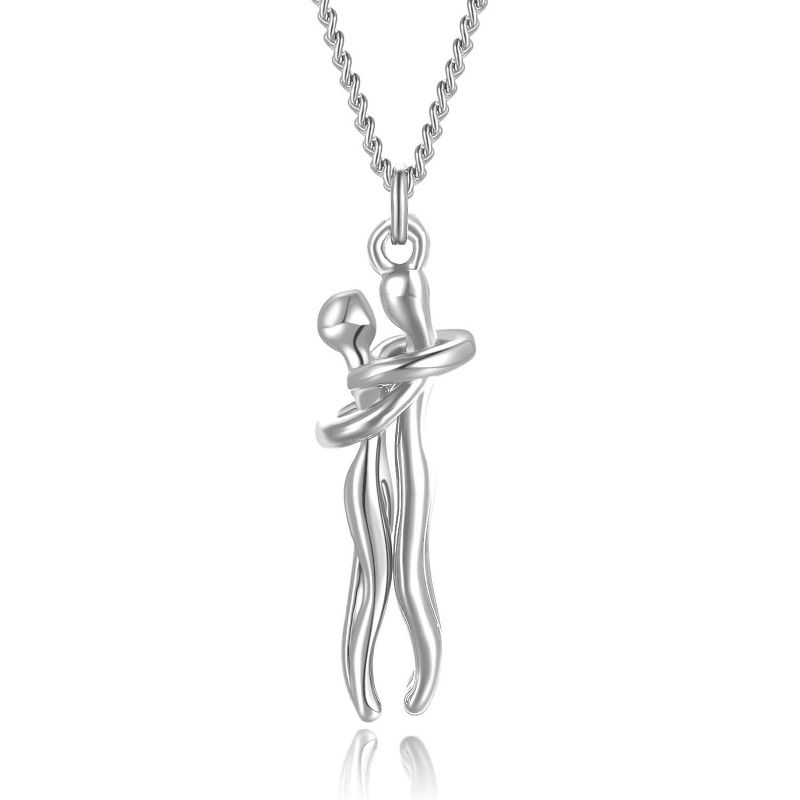Summit Adventure Couple Hug Necklace Set - Stainless Steel Love Pendants for Him & Her, Romantic Jewelry Gift