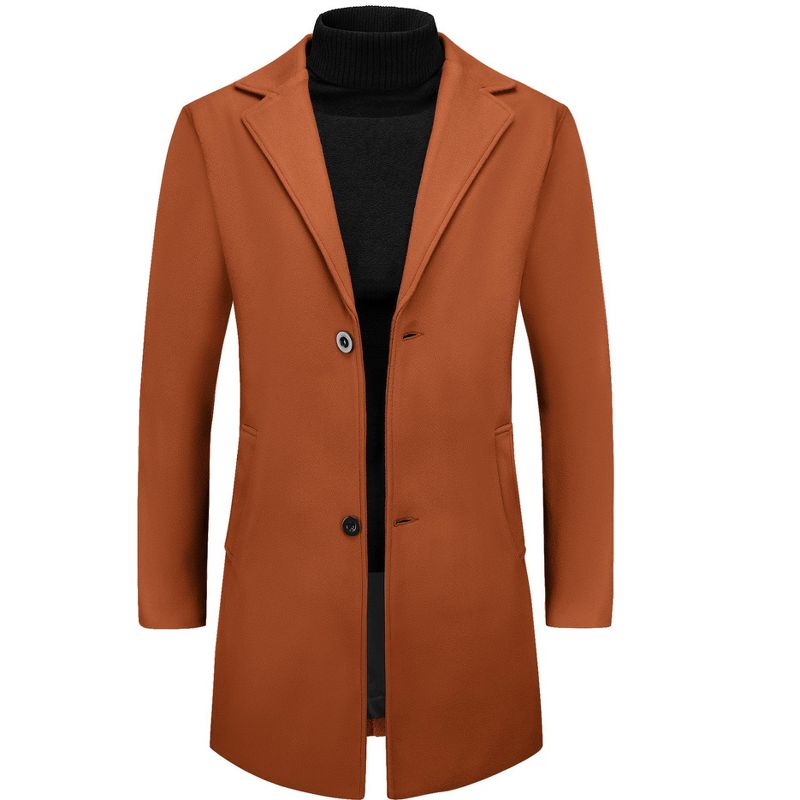 Lars Amadeus Men's Winter Notched Lapel Single Breasted Mid-Length Overcoat Brown Small