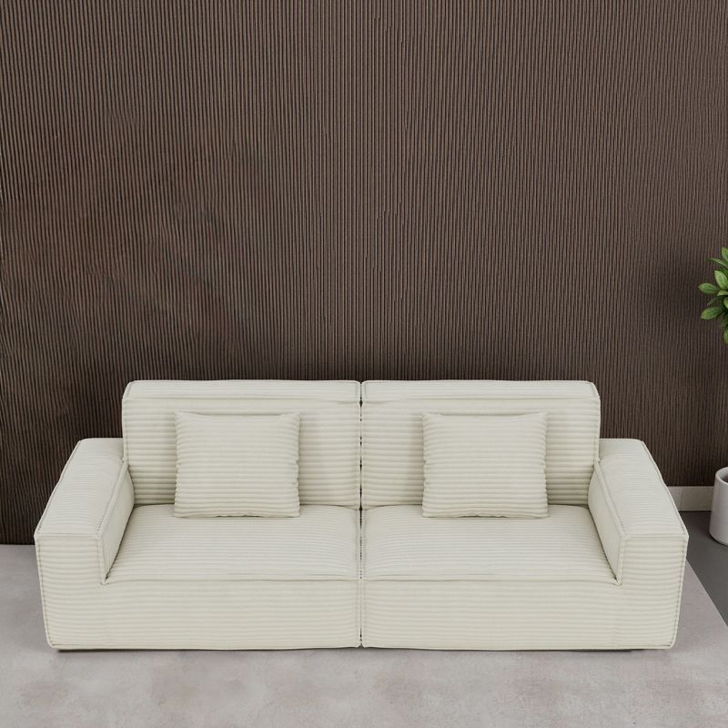 TiramisuBest 106.3" Large Striped Fabric Compression Sofa, Modern Comfortable Living Room & Bedroom Furniture, High Rebound Beige