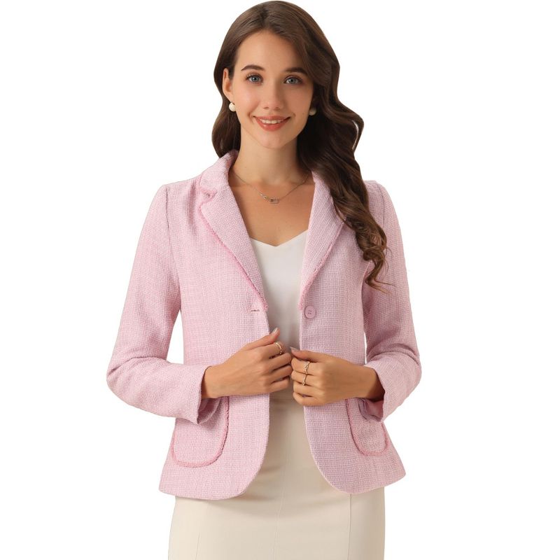 INSPIRE CHIC Women's Notch Lapel Long Sleeve Button Blazer Large Pink