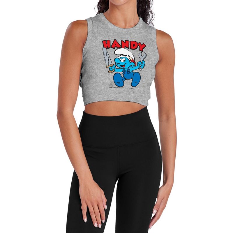 Women's Smurfs Handy Sleeveless Crop Top Tank Athletic Heather X Large