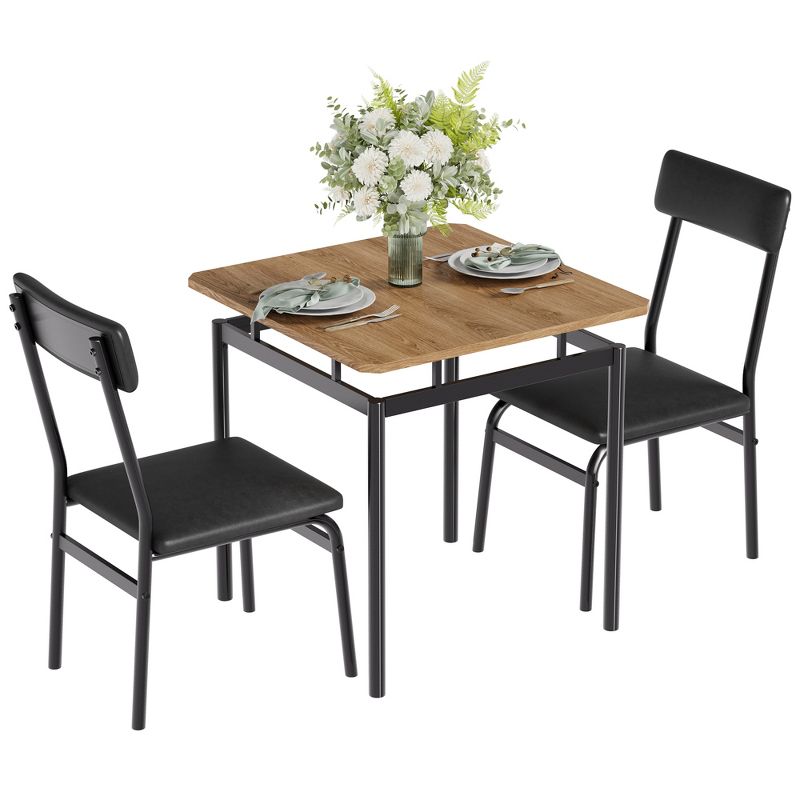 Dining Table Set for 2,3 Piece Wooden Dining Room Table Set,2 PU Upholstered Chair,Metal Frame for Dining Room,Home Dinner,Party,partment-Black