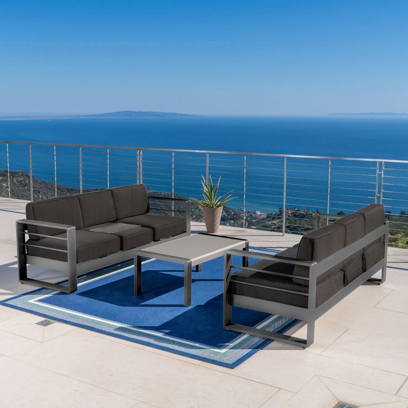 Christopher Knight Home Tiffany Outdoor Modern 6 Seater Aluminum Frame Sofa Set with Coffee Table, Dark Gray