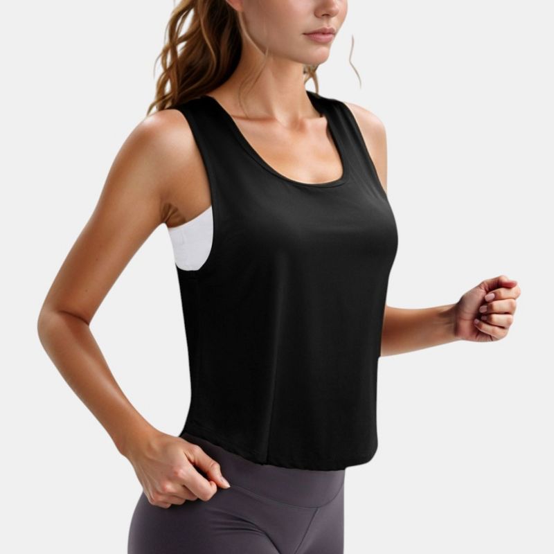 Anna-Kaci Active Women's Sleeveless Scoop Neck Cropped Tank Top for Workout and Casual Layering - Small, Black