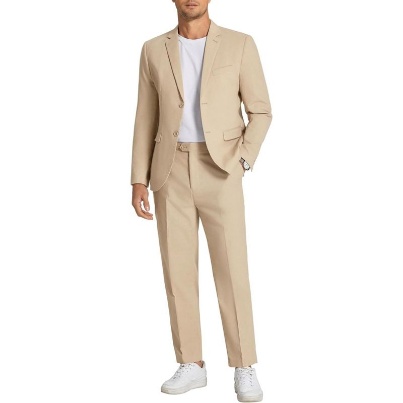 COOFANDY Men's 2 Piece Linen Suits Set Regular Fit Casual Linen Lightweight Suit Summer Beach Wedding Khaki XL