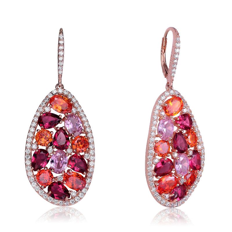 Guili Sterling Silver 18K Rose Gold Plated Dangle Earrings with Ruby Red Cubic Zirconia Accents, A Timeless and Elegant Piece for Any Occasion