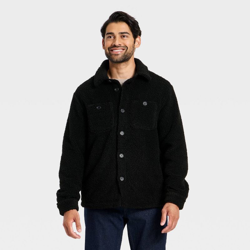 Men's Vintage High Pile Full Button Jacket - Goodfellow & Co™ Black XXL