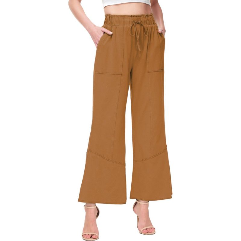 Anna-Kaci Women's High Waist Drawstring Long Pants Relaxed Loose Pants with Pockets - X Large, Brown