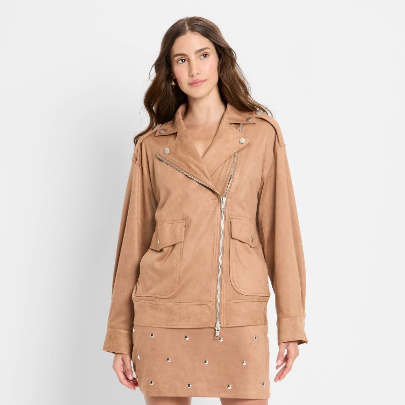 Women's Suede Relaxed Moto Jacket - Future Collective Brown M