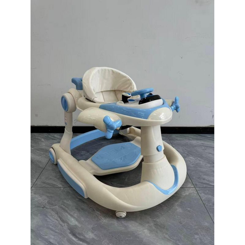 Kinder King 5-in-1 Baby Walker Adjustable Height , Activity Walker for Toddler, Safety Bumper, Blue