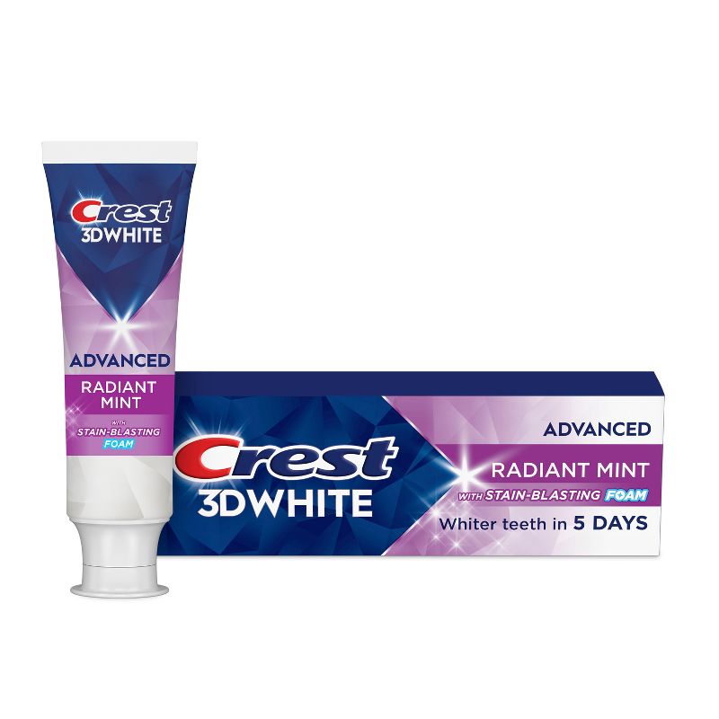 Crest 3D White Advanced Teeth Whitening Toothpaste, Radiant Mint - Trial Size - 2.4oz