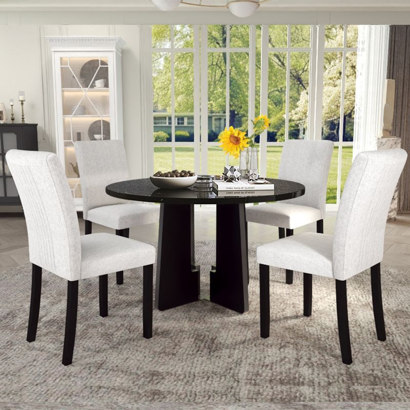 Merax Elegant 5-Piece Round Dining Table Set with Upholstered Chairs