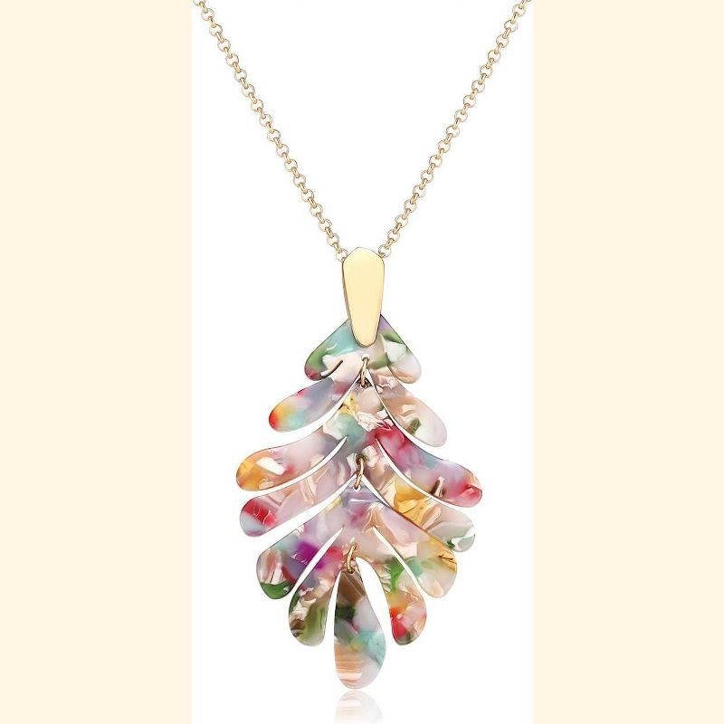 Acrylic Pendant Necklace Earrings – Long Statement Leaf Charm Necklace Tortoise Resin Palm Leaf Earrings Fashion Necklaces Earrings for Women