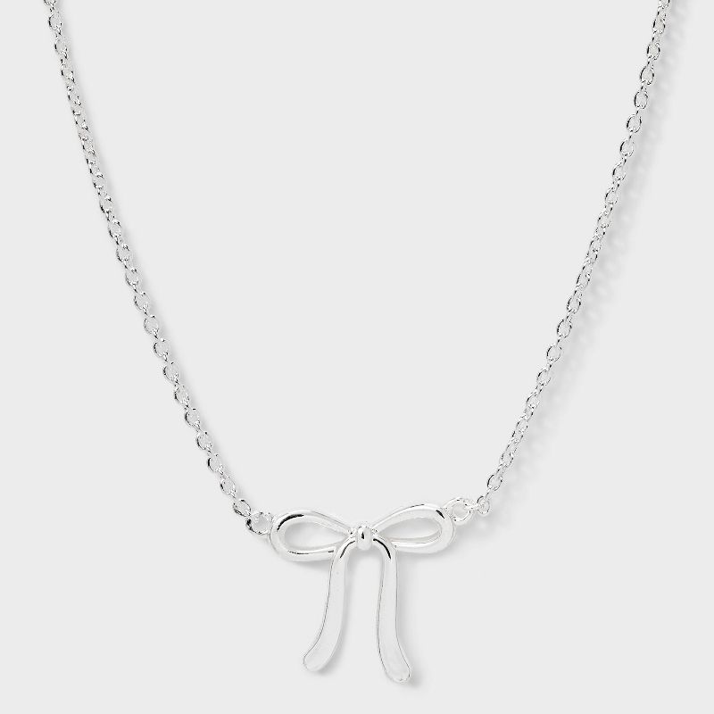 Silver Plated Bow Necklace - A New Day™ Silver