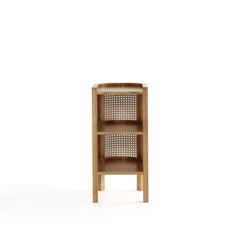 Manhattan Comfort Versailles End Table Natural: Half Moon Ash Wood, Fixed Shelf, Living Room Furniture