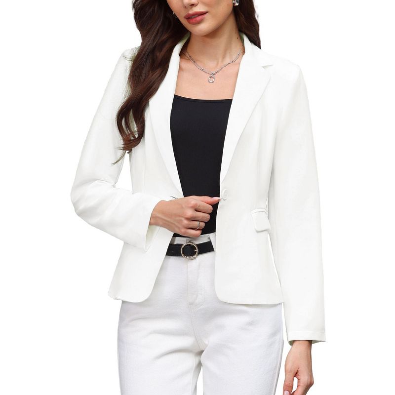 INSPIRE CHIC Women's Business Notched Collar Long Sleeve Front Pockets Work Office Suit Blazers Large White