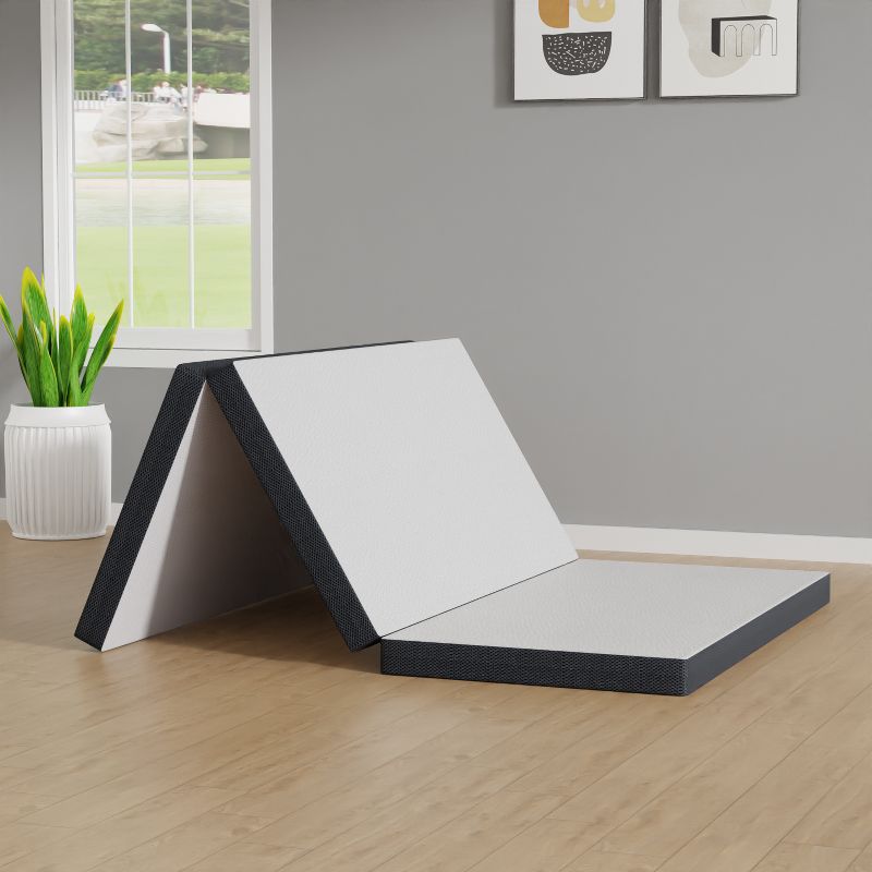 FDW 3 inch Queen Folding Mattress Tri Fold Memory Foam Mattress Topper Foldable Mattress Topper with Washable Cover Non-Slip Bottom