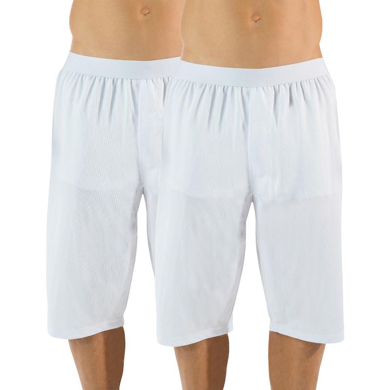 Casual Nights Men's Mesh Long Boxer Shorts 2 Pack - White - Medium