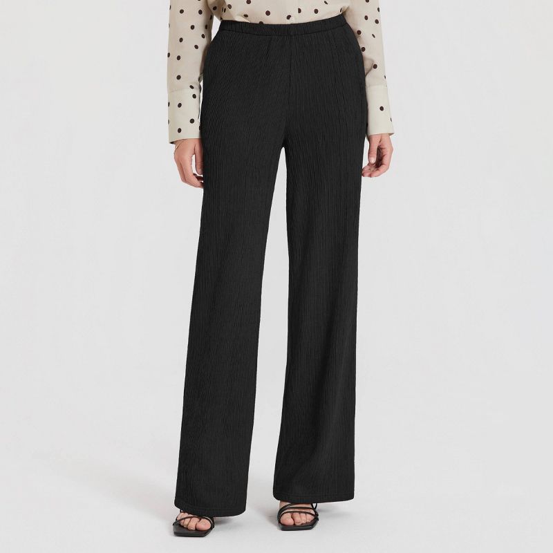 Women's High-Rise Textured Pull-On Pants - A New Day™ Black L