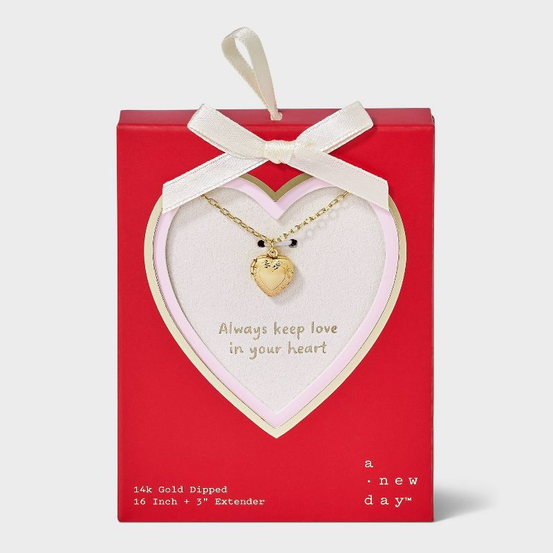 14K Gold Dipped Valentines Heart Locket Pendant Necklace - A New Day™ Gold