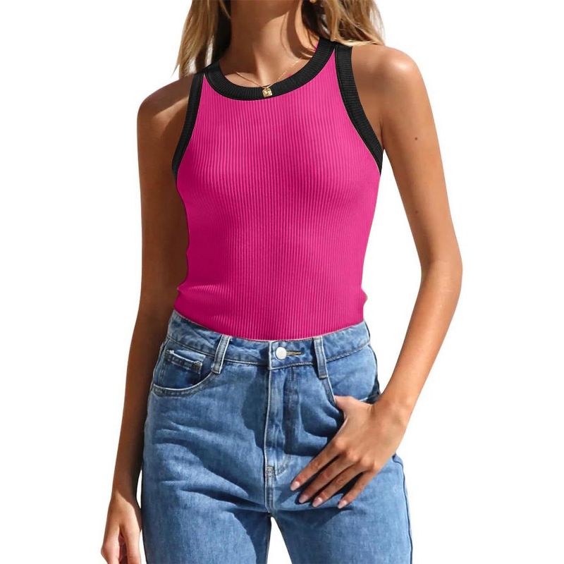 Clearlove Womens Solid T Shirts - Trendy Tshirt Halter Neck Tank Top Sleeveness Clothes Sport Casual Vest Vacation Blouse,Rose red,M