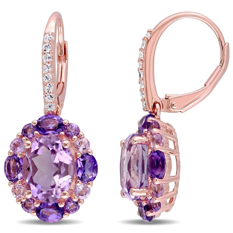 EVERLY JEWELRY | Rose Plated Sterling Silver 5 1/2 CT TGW Amethyst-Brazil White Topaz Amethyst-Africa Amethyst Rose de France LeverBack Earrings