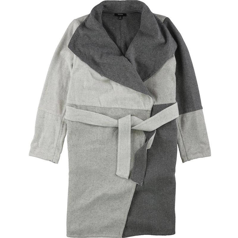 Alfani Womens Colorblocked Belted Jacket, medgray, S/M
