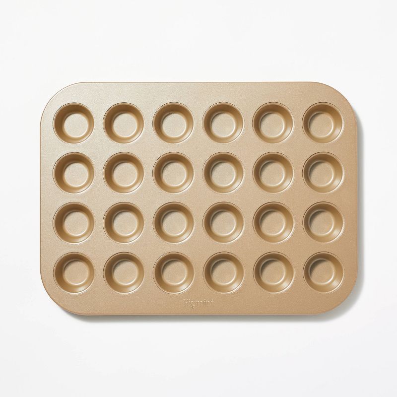 24ct Nonstick Aluminized Steel Mini Muffin Baking Pan Gold - Figmint™