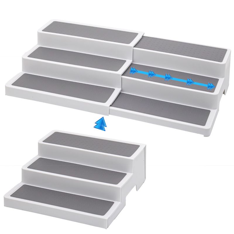 5 Star Super Deals Spice Rack Organizer 3-Tier Adjustable Expandable Step Shelf – Non-Slip Kitchen, Pantry & Cabinet Storage 9.5 to 17.5", White/Grey