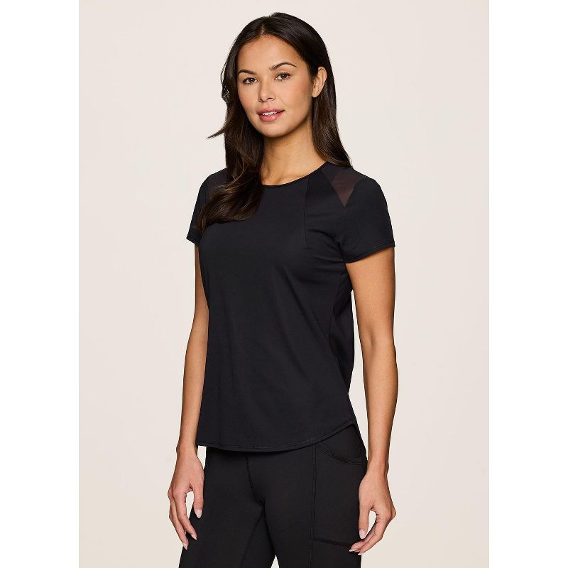 RBX Active Women's Short Sleeve T-Shirt Quick Drying Workout Top with Mesh Panels - Black,XL