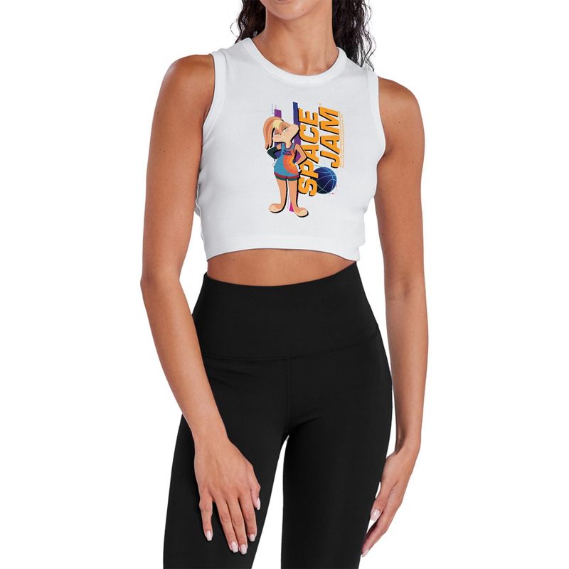 Women's Space Jam 2 Lola Standing Sleeveless Crop Top Tank White X Large