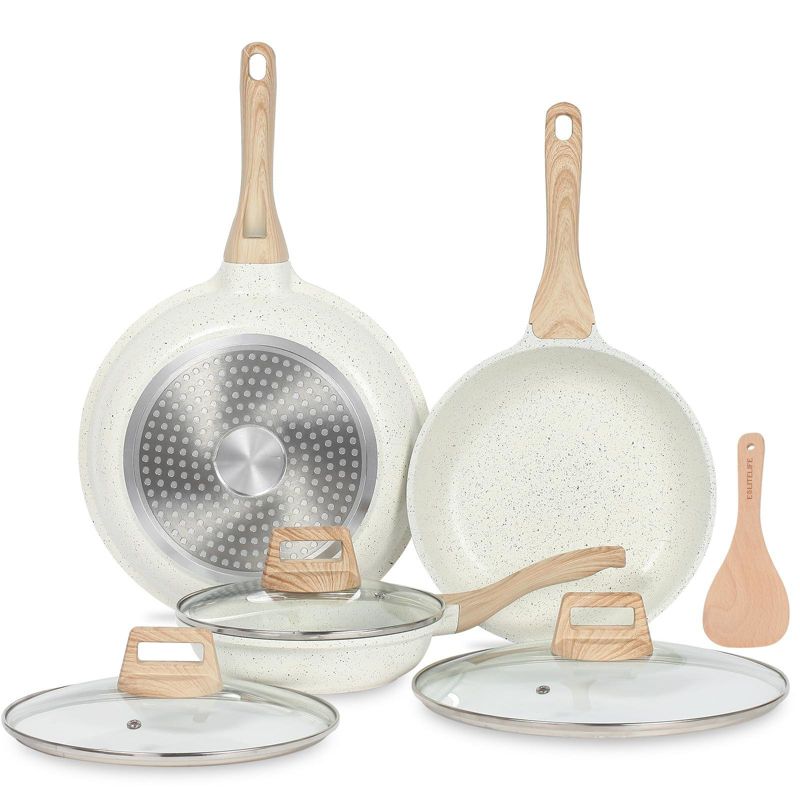Aoibox Nonstick Ceramic Frying Pans Skillets Set with Lids, Non-Toxic Egg Omelette Kitchen Cooking Pans for All Stovetops, PTFE & PFOA Free