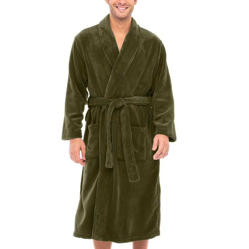 ADR Mens Robe Plush Velour, Warm Mens Bath Robe, Soft Cozy Fleece Mens Bathrobe Forest Green 2XL